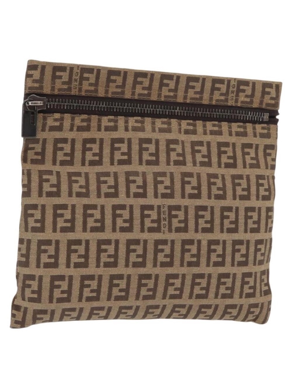 Fendi Auth Canvas FENDI Zucchino Canvas Pouch Brown Zucca W/Zip Closure. NEW